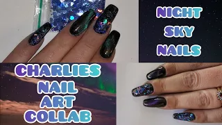 QUICK AND EASY NORTHERN LIGHTS NIGHT SKY THEMED NAILS | CHARLIES NAIL ART COLLAB