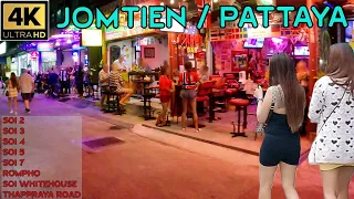 Pattaya Jomtien Soi 2 3 4 5 7 Rompho Whitehouse and Thappraya Road   Night Drive [4K] Thailand