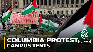 Protesting students at Columbia university set up tents on the campus