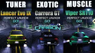 Lancer Evo IX VS Carrera GT VS Viper SRT10, NFS Carbon DRAG RACE (Improvised)