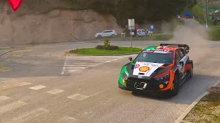 WRC Croatia Rally 2023 launch control and donut SS1 - official tyre warming, first rally corner