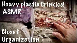 ASMR Heavy plastic crinkles (Whispered w/gum chewing) Organizing closet/Linen bags. No talking tmrw.