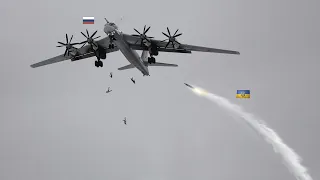 Scary moment! Ukrainian anti-air missiles shot down Russian Tu-95 bomber, The crew jumped deaths.