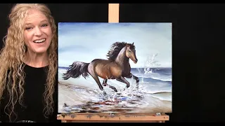 Learn How to Draw and Paint "BEACH HORSE" with Acrylics-Paint & Sip at Home-Beginner Animal Portrait