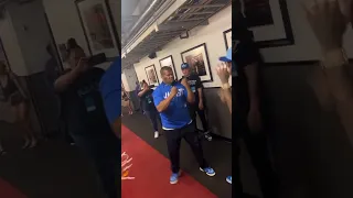 Crip Mac and Blueface shadow boxing back stage at Druski show in Los Angelous California