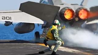 US F-18 Full Afterburner Takeoff from Aircraft Carrier