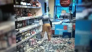 Woman Smashing Bottles In A Store Caught On Camera.