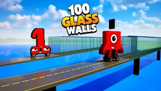 Crashing Numberblocks & Number Lore Cars into 100 Layers of GLASS in Teardown Mods