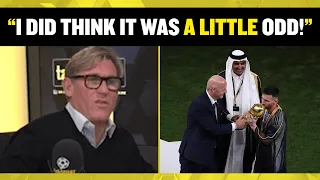 A LITTLE ODD... 🤔🏆 Simon Jordan reacts to Lionel Messi lifting the 2022 World Cup trophy in a bisht