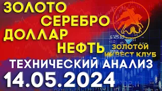 Рынок золота серебра доллара нефти 14 мая 2024 | технический анализ | золото, серебро, доллар, нефть