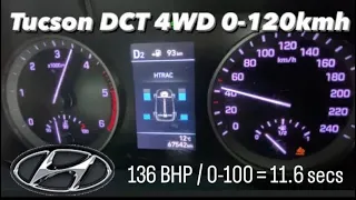 0to100kms acceleration in Tucson 1.6 CRDi 4WD DCT 7speed HTRAC 136 BHP #acceleration #0to60 #0to100