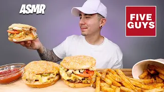 ASMR EATING Five Guys Burgers And Cajun Fries *Real Eating Sounds*