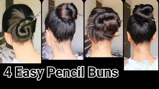 4 Pencil Bun/Juda Hairstyles- No Bobby Pin/No Rubber Band// Quick Easy juda hairstyles for long hair