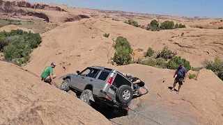 Sideways on the decent into hell. Hell's Gate, Hell's Revenge, Moab Utah.