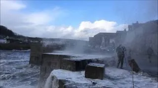 Huge Wave Smashes Into Porthleven Harbour - February 9th 2014