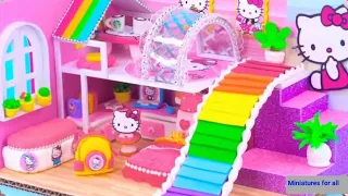 Build Hello Kitty Hot and Cold House fromPolymer Clay with Kitchen, 2 Bedroom -DIY Miniature House