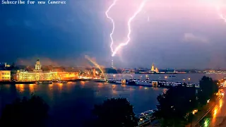 Lightning strikes the TV tower Молния ударила в Санкт-Петербургскую телебашню 4K гроза 11 июля 2022