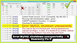 Error MySQL shutdown unexpectedly 💯 % Guaranty Fix it