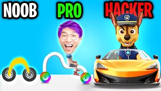 Can We Go NOOB vs PRO vs HACKER In DRAW CAR 3D!? (ALL LEVELS!)