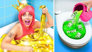 Fui ADOPTADA por millonarios - Baño de slime - Momentos graciosos de ricos por Desafío Aceptado