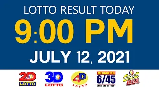 Lotto Results Today July 12 2021 9pm Ez2 Swertres 2D 3D 4D 6/45 6/55 PCSO