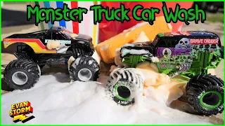 Monster Trucks Wash a Dirty Tuck with Monster Jams Grave Digger and King Krunch