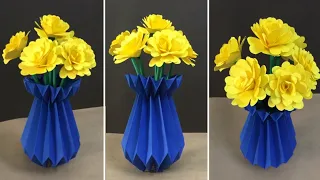 EASY PAPER FLOWER VASE | PAPER FLOWER VASE MAKING STEP BY STEP | HOME DECOR IDEAS