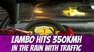 Lambo hits 350 km/h in the rain with traffic