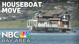 Two-story houseboat moved from Redwood City to Sausalito