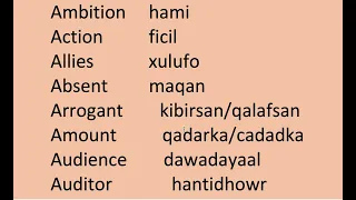 ENGLISH NEW WORDS TRANSLATED TO SOMALI LANGUAGE