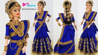 Barbie doll saree making | South indian bridal doll dress and jewellery | Barbie saree draping