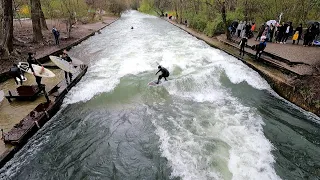 River Surfing in Munich's English Garden | Eisbachwelle