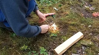Тест на разжигание огня с помощью ножа Отус nitro B