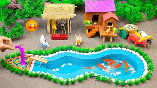 DIY tractor Farm Diorama with mini house for Cow, Horse | Supply Water Pool for lake many fish #22