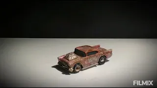 57 Chevy Hot Wheels Custom (rusty bad car with diorama)