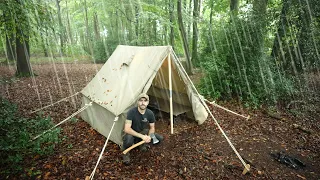 First Night Camping in WW2 Officers Tent - Heavy Rain