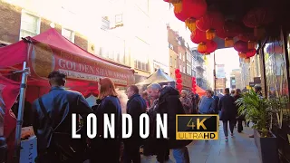 Soho Street Food | Central London Walking Tour | [4K HDR] 60FPS