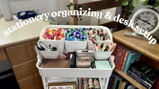 organizing my stationery + desk setup in my dorm 🧸 minimal productivity desk setup