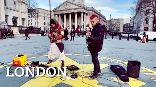 🇬🇧 [4K] Jan 2023,Amazing Bouzouki player (Vanabond ) Trafalgar Square London.