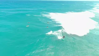 Drone footage of surfers at Playa Encuentro in the Dominican Republic