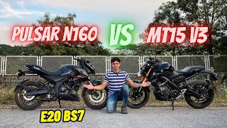 New Yamaha MT15 vs Pulsar N160 E20 Comparison | Which one to buy🤔