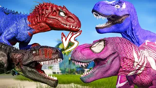 PINK SPIDERMAN vs RED SPIDERMAN vs HULK SUPERHERO DINOSAURS BATTLE  - Jurassic World Evolution