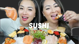 SUSHI Salmon & Toro Sashimi, Nigiris & Sushi Cone Mukbang With Sas ASMR |N.E Let's Eat