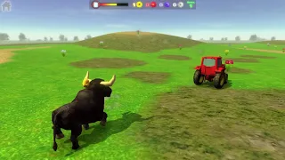 El Tractor escapando del Toro y el Pollito de la Granja