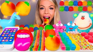 ASMR GUMMY CANDY, MARZIPAN FRUIT, EDIBLE PHONE, LOLLIPOP, STARBURST, CANDY MUKBANG 먹방 HUNNIBEE