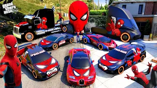 GTA 5 -  Stealing SPIDER-MAN SUPER CARS with Franklin & Spiderman! in GTA V