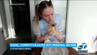 Competitive eater downs huge burrito in under 2 minutes, sets personal record