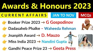 Awards & Honours 2023 Current Affairs | Jan - Nov | Important Awards 2023 Current Affairs |