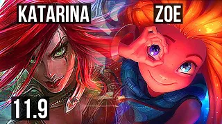 KATARINA vs ZOE (MID) | 9/0/5, 1.4M mastery, 700+ games, Legendary | KR Master | v11.9