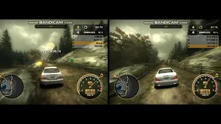 Stock Mercedes SL500 VS stock Mercedes CLK500 simultaneous race in NFS Most Wanted - Dunwich&Hills